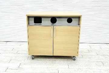 オカムラ トラッシュユニット ダストボックス 中古 キャスター付き ゴミ箱 ごみ箱 中古オフィス家具 ネオウッドライト 1000/520/900の画像