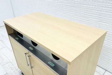 オカムラ トラッシュユニット ダストボックス 中古 キャスター付き ゴミ箱 ごみ箱 中古オフィス家具 ネオウッドライト 1000/520/900の画像