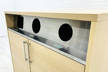 オカムラ トラッシュユニット ダストボックス 中古 キャスター付き ゴミ箱 ごみ箱 中古オフィス家具 ネオウッドライト 1000/520/900の画像