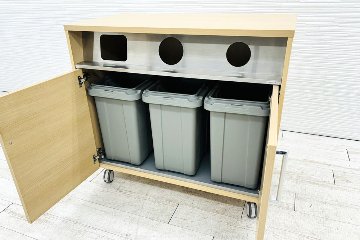 オカムラ トラッシュユニット ダストボックス 中古 キャスター付き ゴミ箱 ごみ箱 中古オフィス家具 ネオウッドライト 1000/520/900の画像