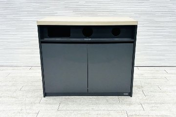 オカムラ アルトピアッツァ トラッシュユニット ダストボックス 中古 ゴミ箱 ごみ箱 中古オフィス家具 ブラック 1050/520/890の画像