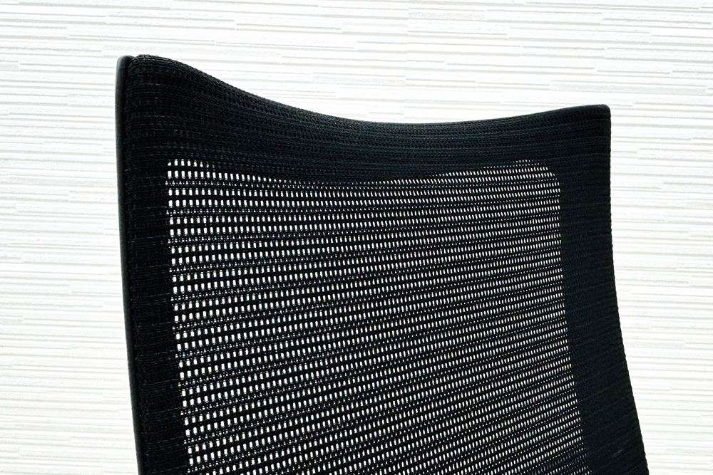 バロンチェア 中古 オカムラ OKAMURA Baron ブラック 可動肘 ハイバック ポリッシュフレーム 中古オフィス家具 メッシュの画像