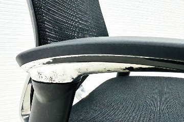 バロンチェア 中古 オカムラ OKAMURA Baron ブラック 可動肘 ハイバック ポリッシュフレーム 中古オフィス家具 メッシュの画像
