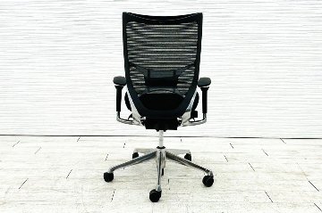 バロンチェア 中古 オカムラ OKAMURA Baron ブラック 可動肘 ハイバック ポリッシュフレーム 中古オフィス家具 メッシュの画像