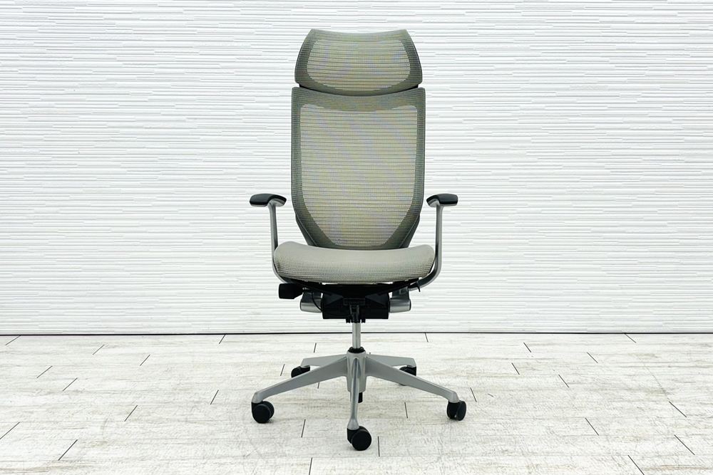 バロンチェア オカムラ エクストラハイバック OKAMURA Baron 固定肘 高機能チェア 中古オフィス家具 固定ヘッドレスト グレーの画像