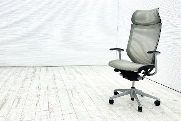 バロンチェア オカムラ エクストラハイバック OKAMURA Baron 固定肘 高機能チェア 中古オフィス家具 固定ヘッドレスト グレーの画像