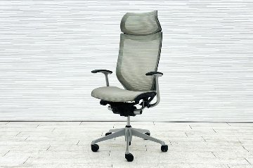 バロンチェア オカムラ エクストラハイバック OKAMURA Baron 固定肘 高機能チェア 中古オフィス家具 固定ヘッドレスト グレーの画像