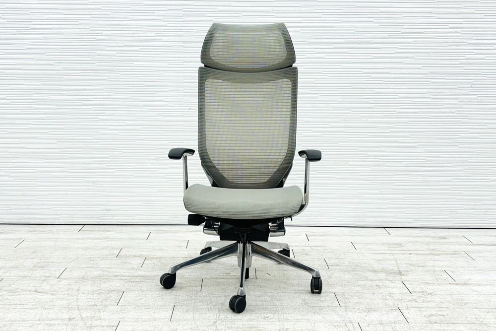 オカムラ バロンチェア エクストラハイバック OKAMURA Baron 固定肘 高機能チェア 中古オフィス家具 固定ヘッドレスト グレーの画像