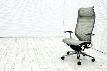 オカムラ バロンチェア エクストラハイバック OKAMURA Baron 固定肘 高機能チェア 中古オフィス家具 固定ヘッドレスト グレーの画像