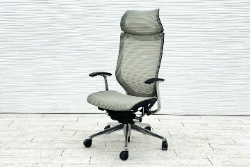オカムラ バロンチェア エクストラハイバック OKAMURA Baron 固定肘 高機能チェア 中古オフィス家具 固定ヘッドレスト グレーの画像