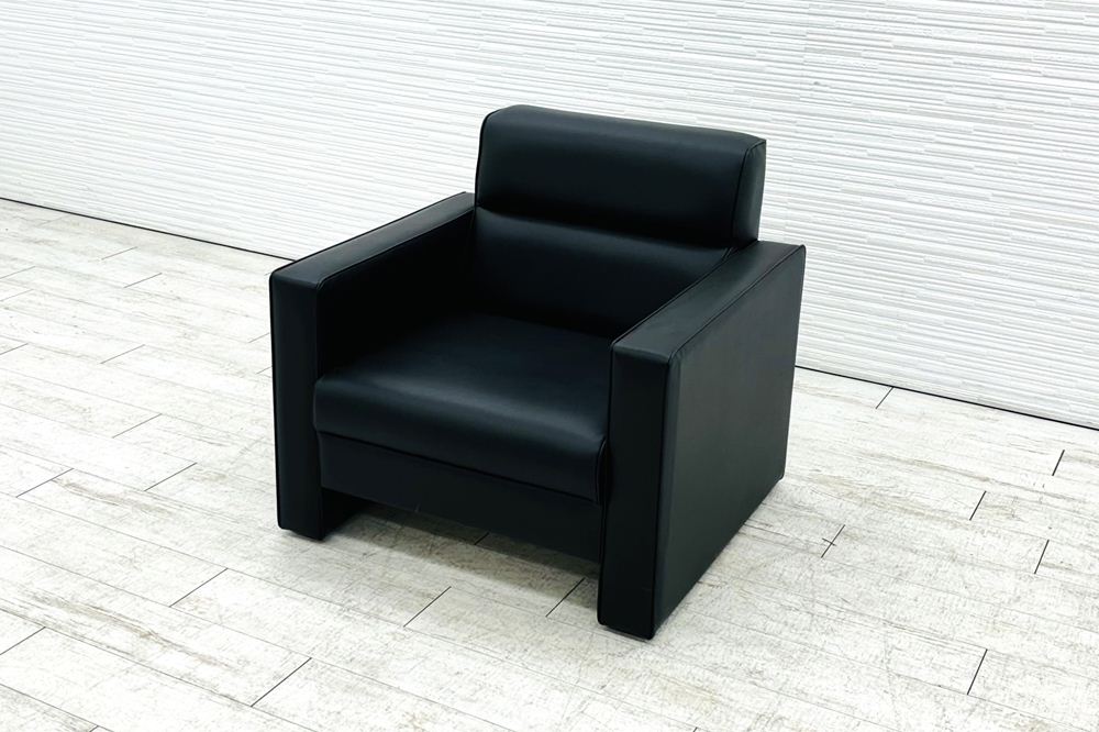 オリバー 応接家具 中古 応接ソファ 応接ソファー 中古オフィス家具 ブラック レザーの画像