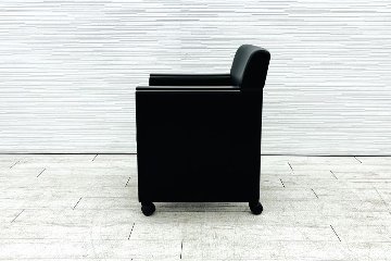 オカムラ ミーティングチェア 【6脚セット】 多目的チェア 中古オフィス家具 応接椅子 ソファ キャスター付 ブラックの画像