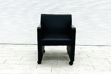オカムラ ミーティングチェア 【6脚セット】 多目的チェア 中古オフィス家具 応接椅子 ソファ キャスター付 ブラックの画像