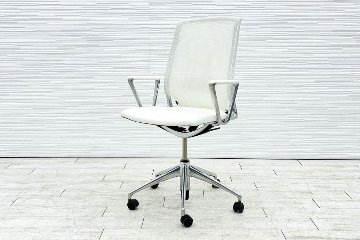 ヴィトラ メダチェア 中古 Vitra MEDA 革 固定肘 中古オフィス家具 デザイナーズチェア ホワイトの画像