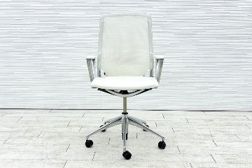 ヴィトラ メダチェア 中古 Vitra MEDA 革 固定肘 中古オフィス家具 デザイナーズチェア ホワイトの画像