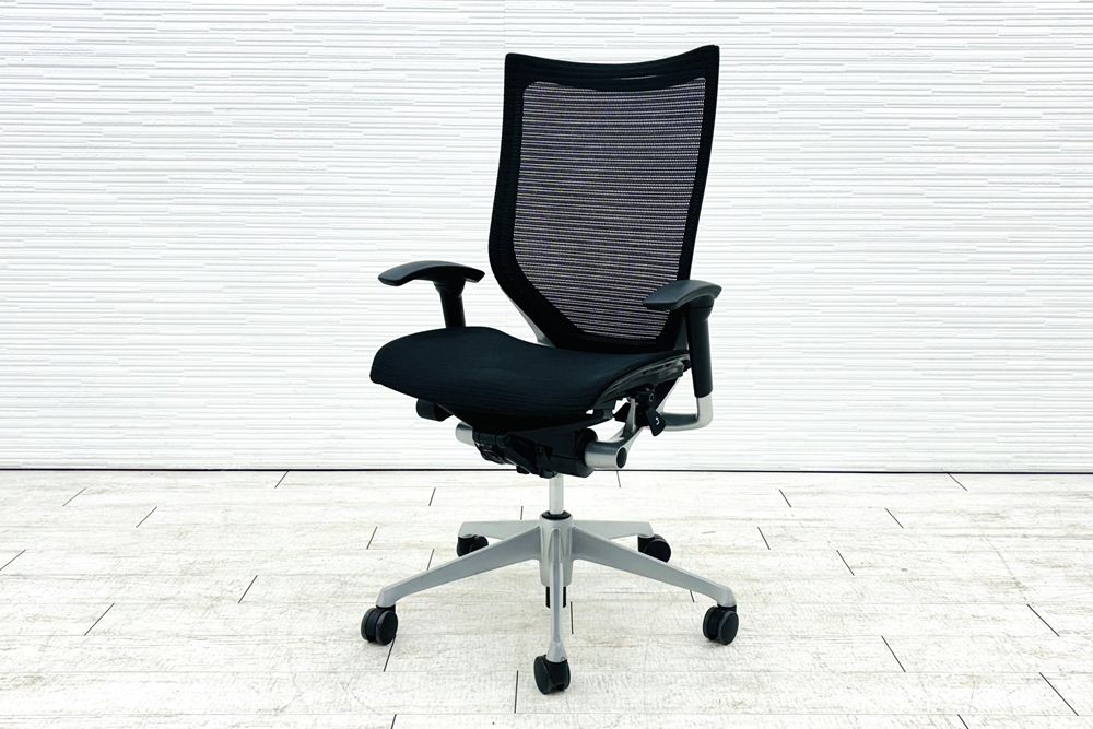 オカムラ バロンチェア 中古 2019年製 OKAMURA Baron ブラック ハイバック 可動肘 中古オフィス家具 メッシュの画像
