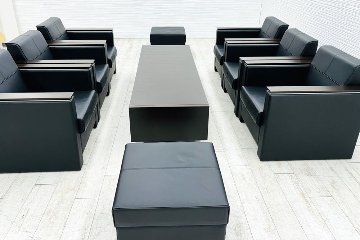 イトーキ 応接家具 【9点セット】 応接セット 中古 応接ソファ 応接テーブル 応接ソファー 中古オフィス家具 ブラック レザーの画像