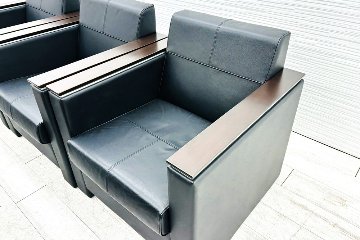 イトーキ 応接家具 【9点セット】 応接セット 中古 応接ソファ 応接テーブル 応接ソファー 中古オフィス家具 ブラック レザーの画像