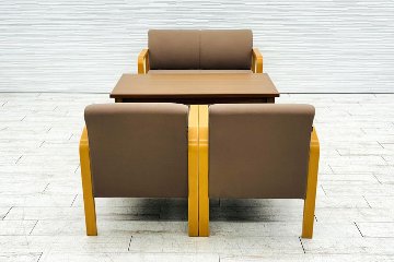 オカムラ L111 簡易応接家具 中古 応接セット 応接ソファ ミーティングスペース 中古オフィス家具 ベージュの画像