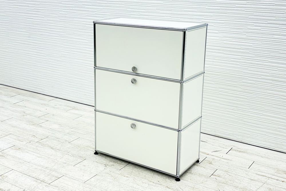 USMハラー 中古 1列3段 USM Haller ドロップダウン エクステンション 中古オフィス家具 ホワイト 770/375/1100 両側パンチング 鍵無の画像