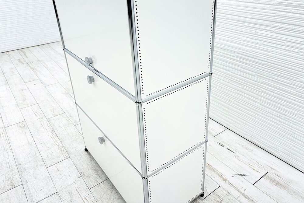 USMハラー 中古 1列3段 USM Haller ドロップダウン エクステンション 中古オフィス家具 ホワイト 770/375/1100 両側パンチング 鍵無の画像