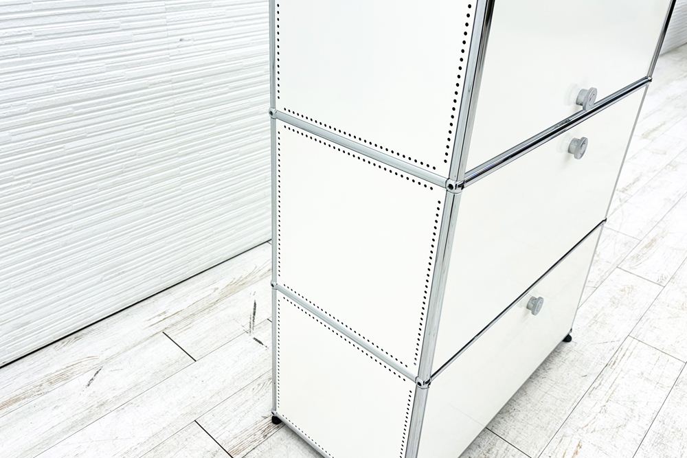 USMハラー 中古 1列3段 USM Haller ドロップダウン エクステンション 中古オフィス家具 ホワイト 770/375/1100 両側パンチング 鍵無の画像
