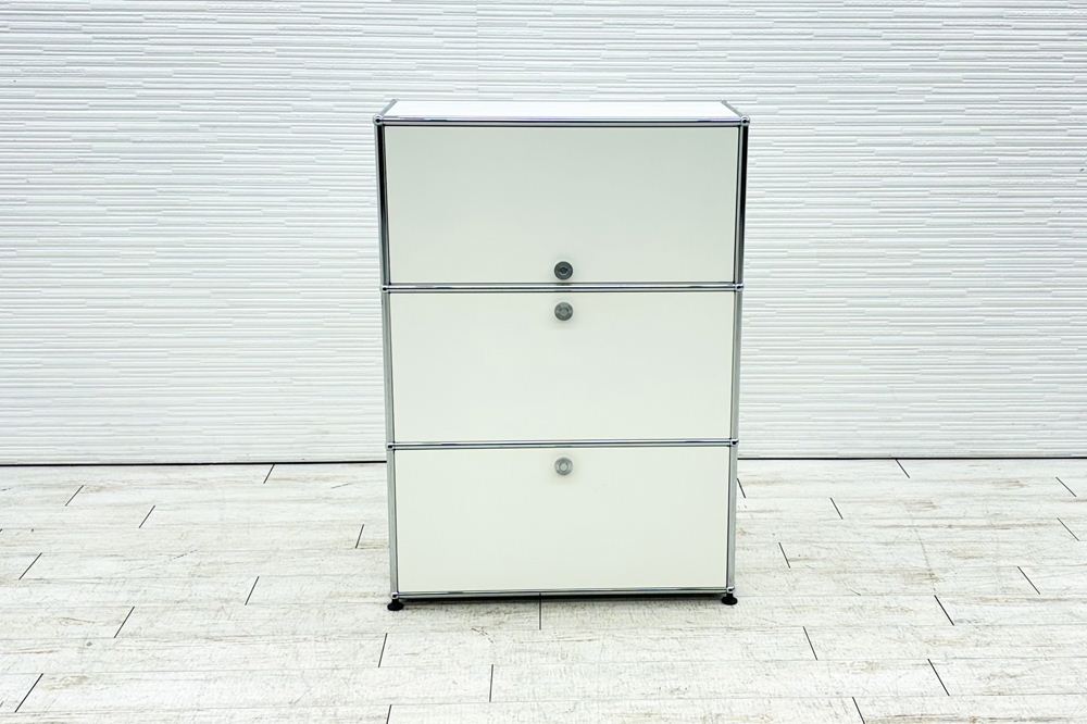 USMハラー 中古 1列3段 USM Haller ドロップダウン エクステンション 中古オフィス家具 ホワイト 770/375/1100 両側パンチング 鍵無の画像