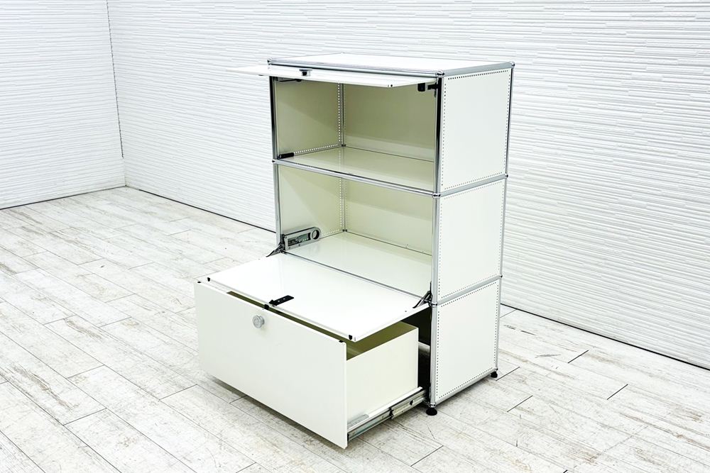USMハラー 中古 1列3段 USM Haller ドロップダウン エクステンション 中古オフィス家具 ホワイト 770/375/1100 両側パンチング 鍵無の画像
