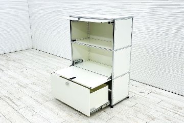 USMハラー 中古 1列3段 USM Haller ドロップダウン エクステンション 中古オフィス家具 ホワイト 770/375/1100 両側パンチング 鍵無の画像
