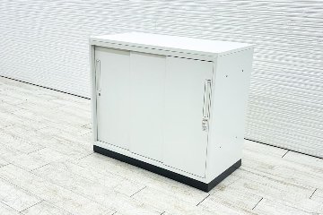 コクヨ エディア スライド書庫 中古 スチール書庫 ホワイト 収納家具 引き違い書庫 中古オフィス家具 900/450/780 シリンダー錠の画像