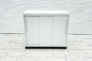 コクヨ エディア スライド書庫 中古 スチール書庫 ホワイト 収納家具 引き違い書庫 中古オフィス家具 900/450/780 シリンダー錠の画像