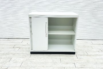 コクヨ エディア スライド書庫 中古 スチール書庫 ホワイト 収納家具 引き違い書庫 中古オフィス家具 900/450/780 シリンダー錠の画像