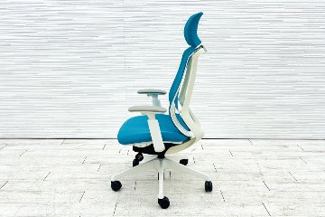 オカムラ シルフィーチェア 中古 2015年製 エクストラハイバック 可動肘 OKAMURA Sylphy 中古オフィス家具 ブルーグリーンの画像