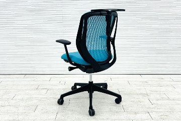 オカムラ シルフィーチェア 2020年製 ローバック 固定肘 中古 Sylphy メッシュ 中古オフィス家具 ブルーグリーン C642XR-FMR6の画像