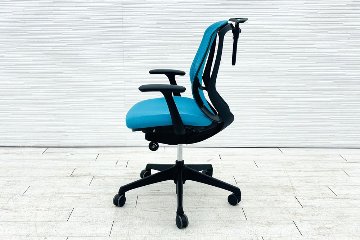 オカムラ シルフィーチェア 2020年製 ローバック 固定肘 中古 Sylphy メッシュ 中古オフィス家具 ブルーグリーン C642XR-FMR6の画像