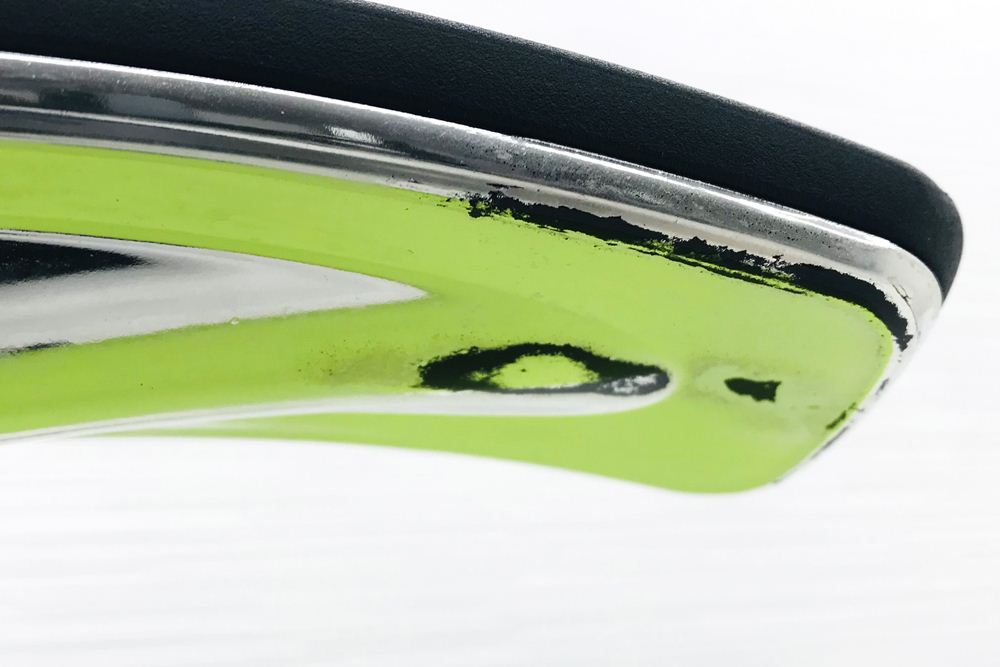 バロンチェア オカムラ 2018年製 中古 Baron 中古オフィス家具 ポリッシュフレーム メッシュ ハイバック ランバーサポート ライムグリーンの画像