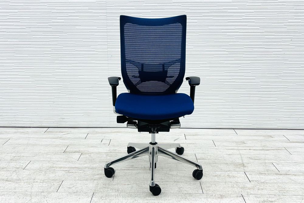 バロンチェア オカムラ 2018年製 中古 メッシュチェア Baron 中古オフィス家具 ハイバック ランバーサポート ミディアムブルーの画像