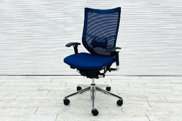 バロンチェア オカムラ 2018年製 中古 メッシュチェア Baron 中古オフィス家具 ハイバック ランバーサポート ミディアムブルーの画像