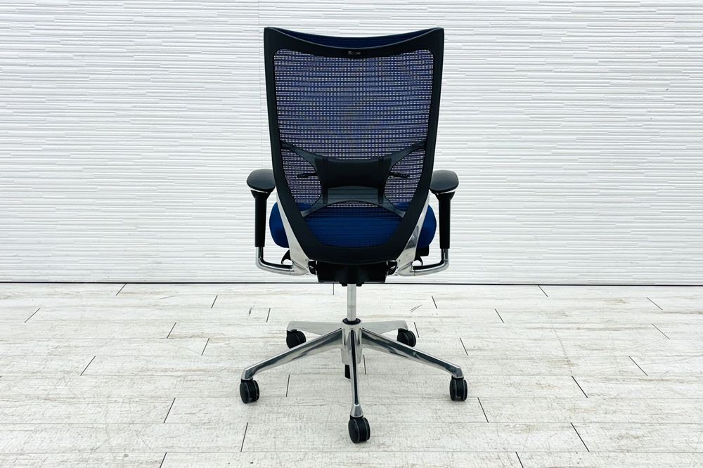 バロンチェア オカムラ 中古 OKAMURA Baron 中古オフィス家具 ポリッシュフレーム メッシュ ハイバック ランバーサポート ミディアムブルーの画像