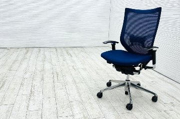 バロンチェア オカムラ 中古 OKAMURA Baron 中古オフィス家具 ポリッシュフレーム メッシュ ハイバック ランバーサポート ミディアムブルーの画像