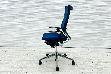 バロンチェア オカムラ 中古 OKAMURA Baron 中古オフィス家具 ポリッシュフレーム メッシュ ハイバック ランバーサポート ミディアムブルーの画像