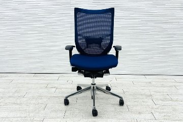 バロンチェア オカムラ 中古 OKAMURA Baron 中古オフィス家具 ポリッシュフレーム メッシュ ハイバック ランバーサポート ミディアムブルーの画像