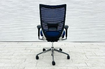 バロンチェア オカムラ 中古 OKAMURA Baron 中古オフィス家具 ポリッシュフレーム メッシュ ハイバック ランバーサポート ミディアムブルーの画像