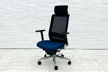 コクヨ エアフォート 中古 AIR FORT KOKUYO 背メッシュ 座クッション 可動肘 中古オフィス家具 ヘッドレスト付きの画像