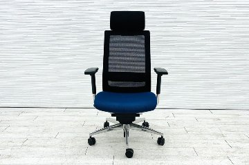 コクヨ エアフォート 中古 AIR FORT KOKUYO 背メッシュ 座クッション 可動肘 中古オフィス家具 ヘッドレスト付きの画像