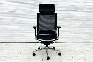 コクヨ エアフォート 中古 AIR FORT KOKUYO 背メッシュ 座クッション 可動肘 中古オフィス家具 ヘッドレスト付きの画像