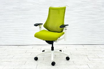 イトーキ エフチェア 2017年製 中古オフィスチェア クッション 可動肘 事務椅子 ITOKI 中古オフィス家具 KG-177JBH モスグリーンの画像