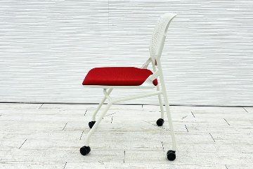 オカムラ ルナチェア 中古  ミーティングチェア 中古チェア 会議椅子 中古オフィス家具 81S1AY レッドの画像