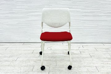 オカムラ ルナチェア 中古  ミーティングチェア 中古チェア 会議椅子 中古オフィス家具 81S1AY レッドの画像