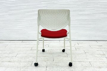 オカムラ ルナチェア 中古  ミーティングチェア 中古チェア 会議椅子 中古オフィス家具 81S1AY レッドの画像